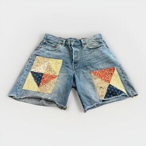 Levis 501 Denim Womens Floral Patchwork 150 Anniversary Edition Jean Shorts 32